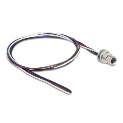 Delock M8 panel-mount cable A-coded 4 pin female for panel with open cable ends front mounting 0.5 m 2