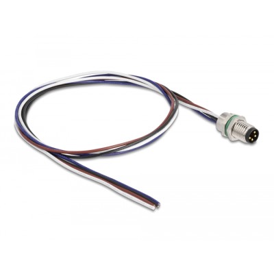 Delock M8 panel-mount cable A-coded 4 pin male for panel with open cable ends front mounting 0.5 m 2