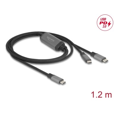 Delock USB-C™ Y-Cable 1 x male to 2 x male PD 3.0 100 W intelligent power distribution 1.2 m