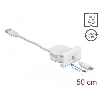 Easy 45 Module USB 2.0 Retractable Cable USB Type-A to EASY-USB Type Micro-B white