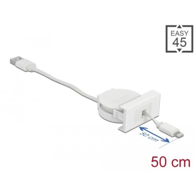 Easy 45 Module USB 2.0 Retractable Cable USB Type-A to 8 Pin Lightning female white