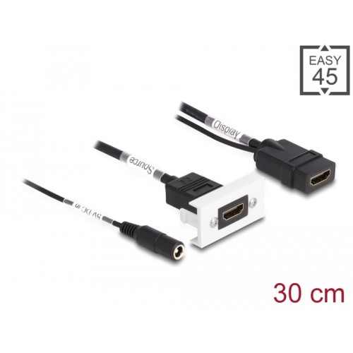 Delock Easy 45 HDMI 4K 60 Hz Module with DC feed 2.1 x 5.5 mm and pigtail,22.5 x 45 mm