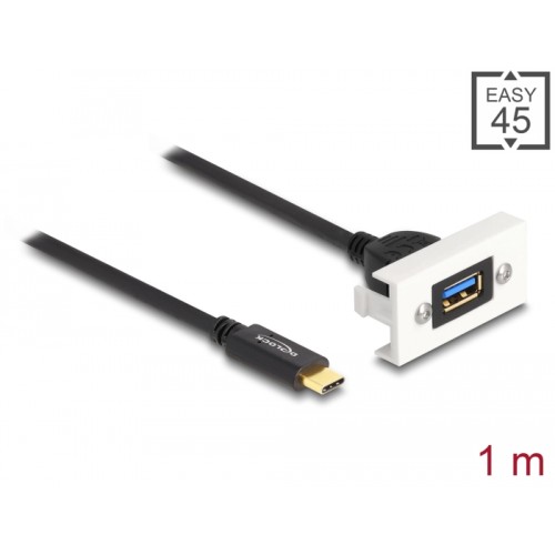 Delock Easy 45 Module SuperSpeed USB 10 Gbps (USB 3.2 Gen 2) USB Type-A female to USB Type-C™ male with pigtail, 22,5 x 45 mm
