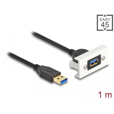 Delock Easy 45 Module USB 5 Gbps Type-A female to USB Type-A male with pigtail, 22,5 x 45 mm