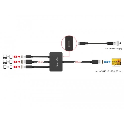 Delock USB-C™, HDMI or mini DisplayPort to 4K HDMI Adapter Cable 1.8 m