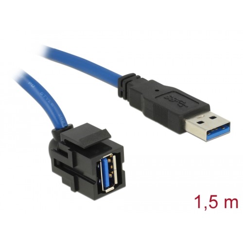Delock Keystone Module USB 5 Gbps type-A female 250° to type-A male with 1.5 m cable black