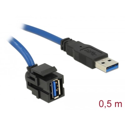 Delock Keystone Module USB 5 Gbps type-A female 250° to type-A male with 0.5 m cable black
