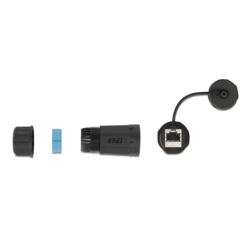 Delock Cable Connector RJ45 jack to RJ45 jack Cat.6A with housing and protective cap waterproof