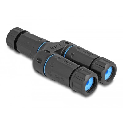 Delock Cable Connector RJ45 jack to 2 x RJ45 jack Cat.6A waterproof 2
