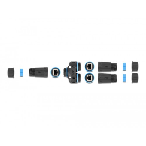 Delock Cable Connector RJ45 jack to 2 x RJ45 jack Cat.6A waterproof