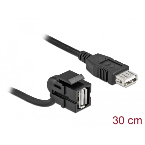 Delock Keystone Module USB 2.0 A female 110°  USB 2.0 A female with cable black