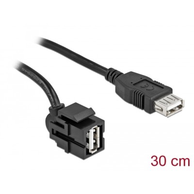 Delock Keystone Module USB 2.0 A female 250°  USB 2.0 A female with cable black
