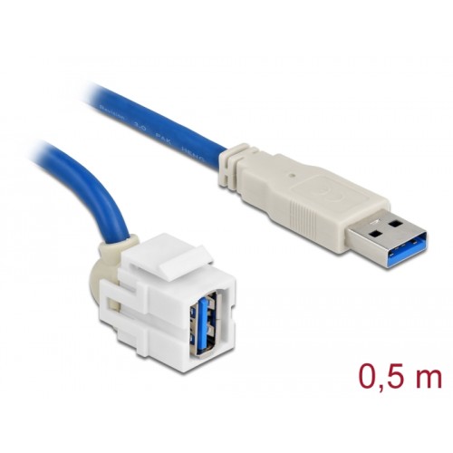 Delock Keystone Module USB 5 Gbps type-A female 250° to type-A male with 0.5 m cable white