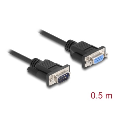 Delock RS-232 Cable Serial D-Sub 9 male to female null modem with narrow plug housing 0.5 m