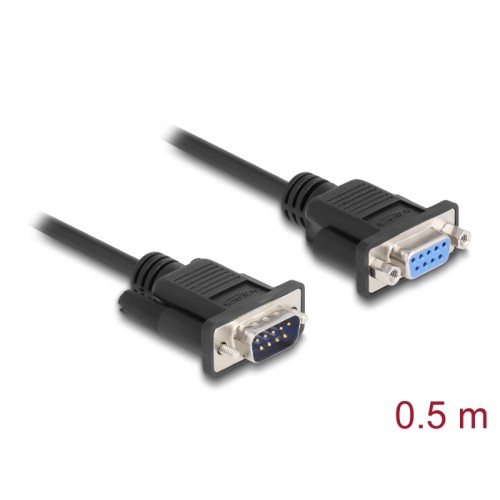 Delock Serial Cable RS-232 D-Sub 9 male to female null modem with narrow plug housing 0.5 m