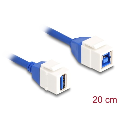 Delock Keystone Module Cable USB 5 Gbps Type-A female to USB Type-B female 20 cm blue