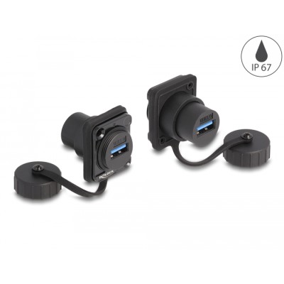 Delock D-Type Module USB 3.2 Gen 1 Type-A female to USB 3.2 Gen 1 Type-A female with protective cap IP67 dust and waterproof