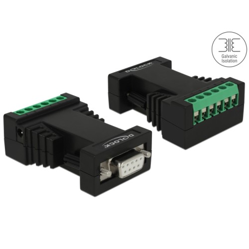 Delock Isolator RS-232 D-Sub female to RS-422/485 terminal block surge protection 600 W galvanic isolation 2.5 kV