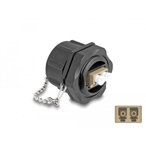 Delock Optical fiber built-in connector LC Duplex to LC Duplex with protective cap Multi-mode IP68 dust and waterproof