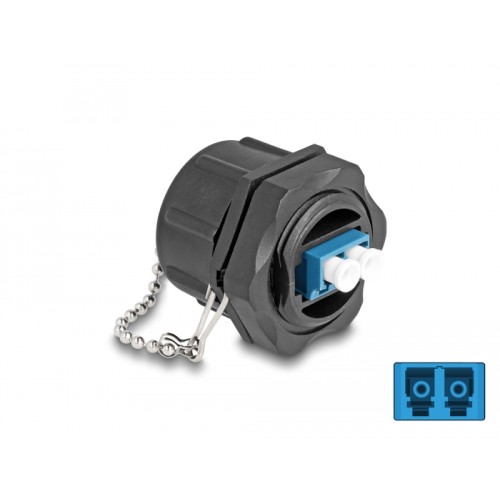 Delock Optical fiber bulit-in connector LC Duplex to LC Duplex with protective cap Single-mode IP68 dust and waterproof