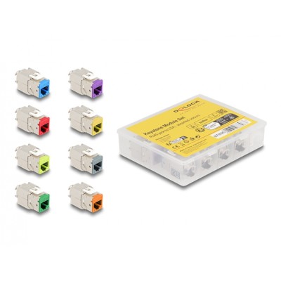 Delock Keystone Modul RJ45 jack to LSA Cat.6A toolfree assorted colours set 8 pieces