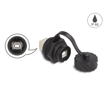 Delock Cable Connector USB 2.0 Type-B female to female for installation with bayonet protective cap IP68 dust- and waterproof bl