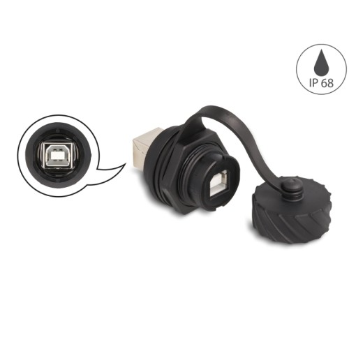 Delock Cable Connector USB 2.0 Type-B female to female for installation with bayonet protective cap IP68 dust- and waterproof bl