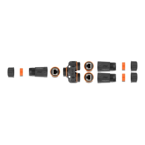 Delock Cable Connector Y-Adapter RJ45 jack to 2 x RJ45 jack Cat.6 IP68 dust and waterproof outdoor