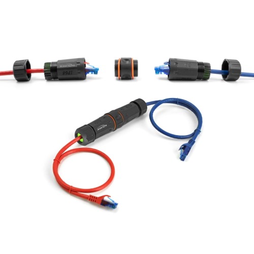 Delock Cable Connector RJ45 jack to RJ45 jack Cat.6A with M20 thread and two seals for slim cable IP68 dust and waterproof
