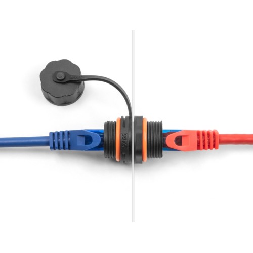 Delock Cable Connector RJ45 jack to RJ45 jack Cat.6A with M20 thread and protective cap IP68 dust and waterproof