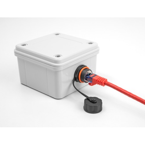 Delock Cable Connector RJ45 jack to RJ45 jack Cat.6A with M20 thread and protective cap IP68 dust and waterproof