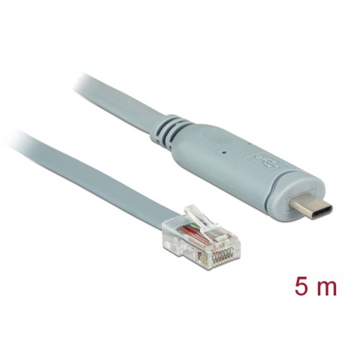 Delock Adapter USB 2.0 Type-C™ male > 1 x Serial RS-232 RJ45 male 5.0 m grey