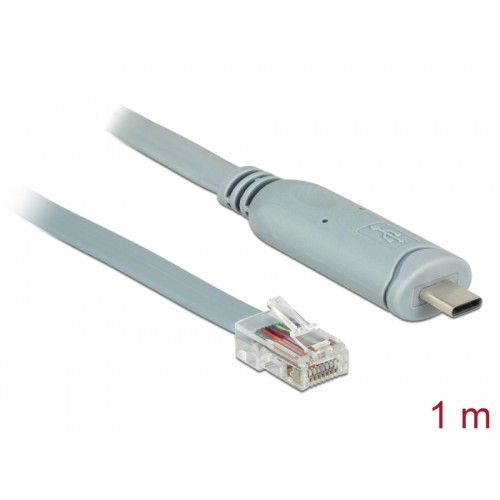 Delock Adapter USB 2.0 Type-C™ male > 1 x Serial RS-232 RJ45 male 1.0 m grey