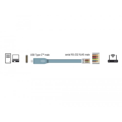 Delock Adapter USB 2.0 Type-C™ male > 1 x Serial RS-232 RJ45 male 0.5 m grey