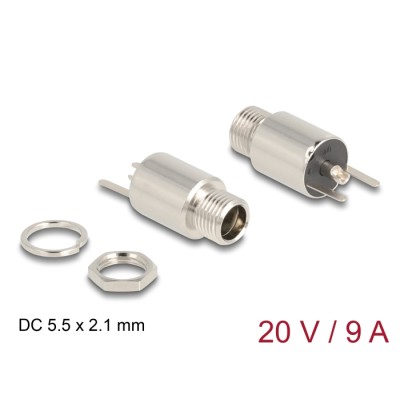 Delock Connector DC 5.5 x 2.1 mm female bulkhead soldering version - round 20 V / 9 A