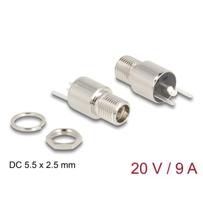 Delock Connector DC 5.5 x 2.5 mm female bulkhead soldering version - round 20 V / 9 A