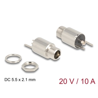 Delock Connector DC 5.5 x 2.1 mm female bulkhead soldering version - round 20 V / 10 A