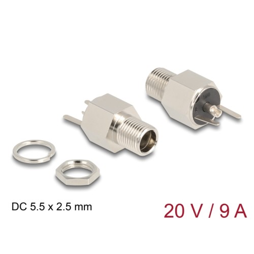 Delock Connector DC 5.5 x 2.5 mm female bulkhead soldering version - Hexagon 20 V / 9 A