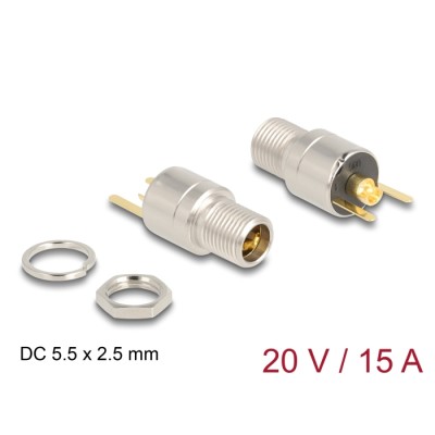 Delock Connector DC 5.5 x 2.5 mm female bulkhead soldering version - round 20 V / 15 A