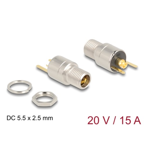 Delock Connector DC 5.5 x 2.5 mm female bulkhead soldering version - round 20 V / 15 A