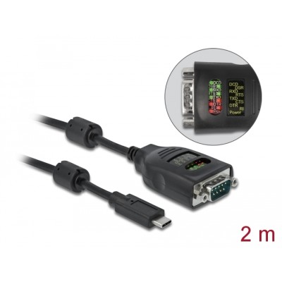 Delock USB Type-C™ to Serial DB9 Adapter with 9 LED RS-232 Tester