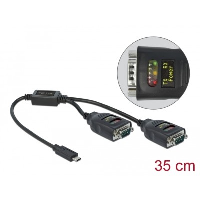 Delock Adapter USB Type-C™ to 2 x Serial RS-232 DB9 with 15 kV ESD protection