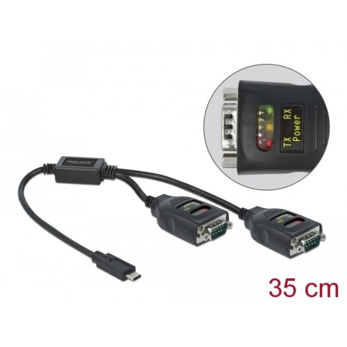 Delock Adapter USB Type-C™ to 2 x Serial RS-232 DB9 with 15 kV ESD protection