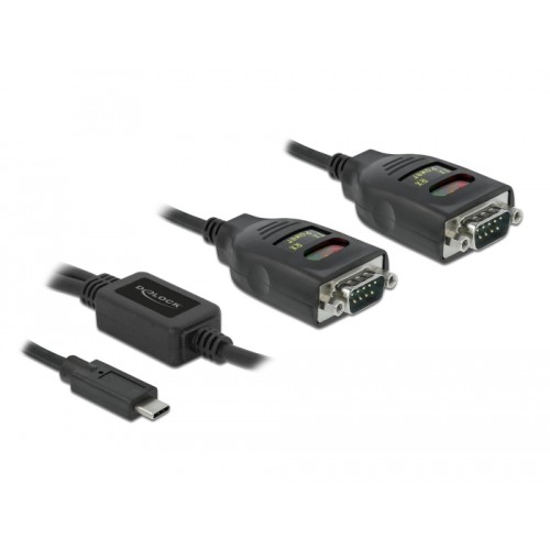Delock Adapter USB Type-C™ to 2 x Serial RS-232 DB9 with 15 kV ESD protection