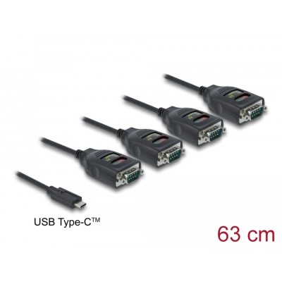 Delock Adapter USB Type-C™ to 4 x Serial RS-232 DB9 with 15 kV ESD protection