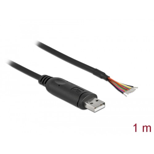 Delock Adapter cable USB 2.0 Type-A to Serial RS-232 with 9 open wires + Shielding 0.5 m