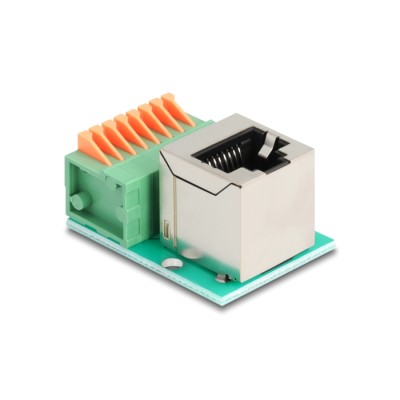 Delock RJ45 jack 90° angled to Terminal Block with push-button Cat.5e