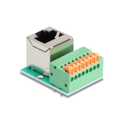 Delock RJ45 jack 90° angled to Terminal Block with push-button Cat.5e 2