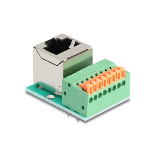 Delock RJ45 jack 90° angled to Terminal Block with push-button Cat.5e