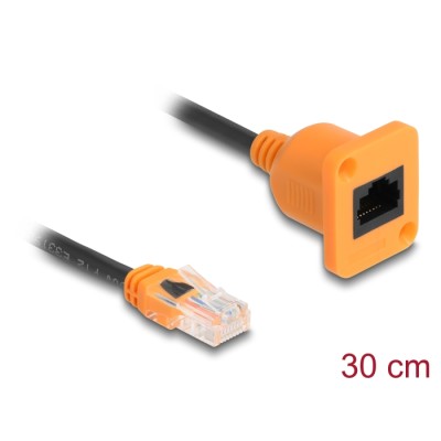 Delock D-Type RJ45 cable plug to jack Cat.5e UTP orange / black 30 cm
